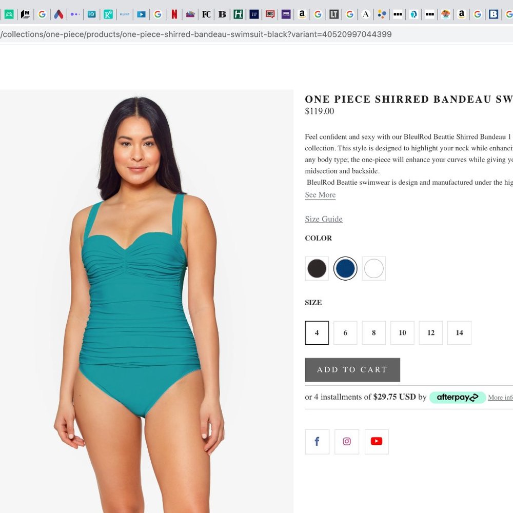 Bleu Rod Beattie ONE PIECE SHIRRED BANDEAU SWIMSUIT (Teal) Size 12